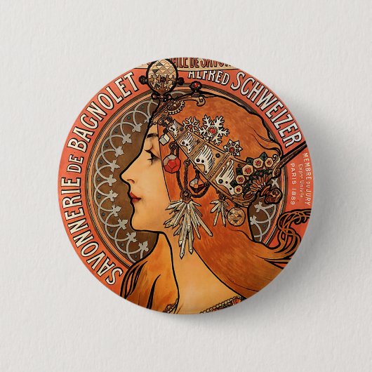 Mooie damesprofiel - Mucha Ronde Button 5,7 Cm (Voorkant)