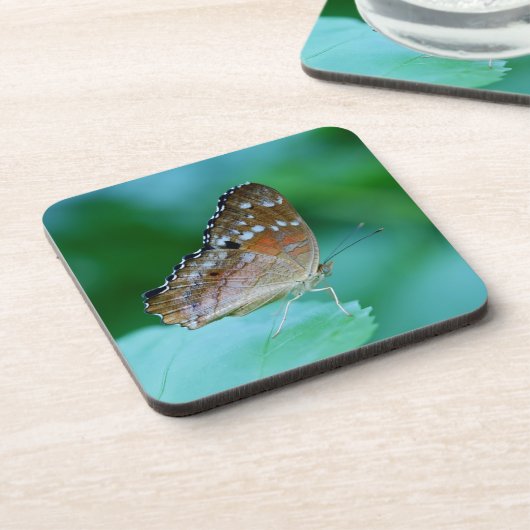 Mooie Danaus Plexippus Butterfly op Leaf. Drankjes Onderzetter (Linkerzijde)