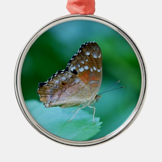 Mooie Danaus Plexippus Butterfly op Leaf. Metalen Ornament (Voorkant)