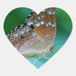 Mooie Danaus Plexippus Vlinder op Blad. Hart Sticker