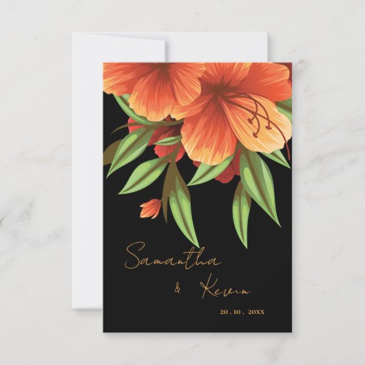 Mooie  Dark Moody Sinaasappel Bloemenbruiloft RSVP Kaartje (Voorkant)