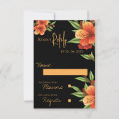 Mooie  Dark Moody Sinaasappel Bloemenbruiloft RSVP Kaartje (Achterkant)