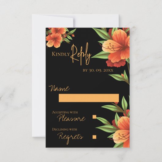 Mooie  Dark Moody Sinaasappel Bloemenbruiloft RSVP Kaartje (Achterkant)