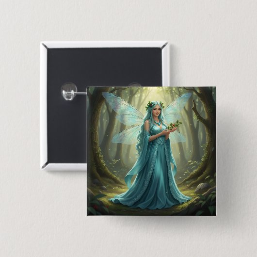 Mooie december turquoise fee vierkante button 5,1 cm (Voorkant /achterkant)