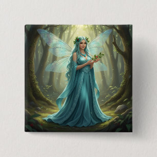 Mooie december turquoise fee vierkante button 5,1 cm