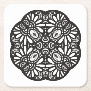 Mooie deco Black Square Doodle Kartonnen Onderzetters