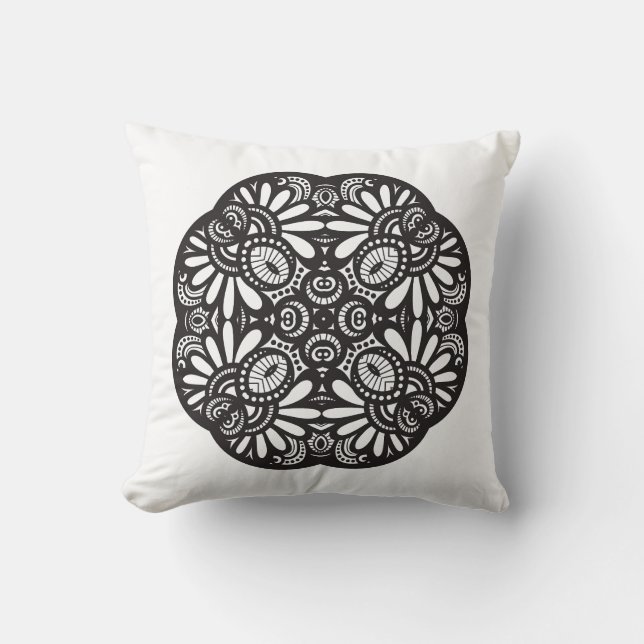 Mooie deco Black Square Doodle Kussen (Voorkant)