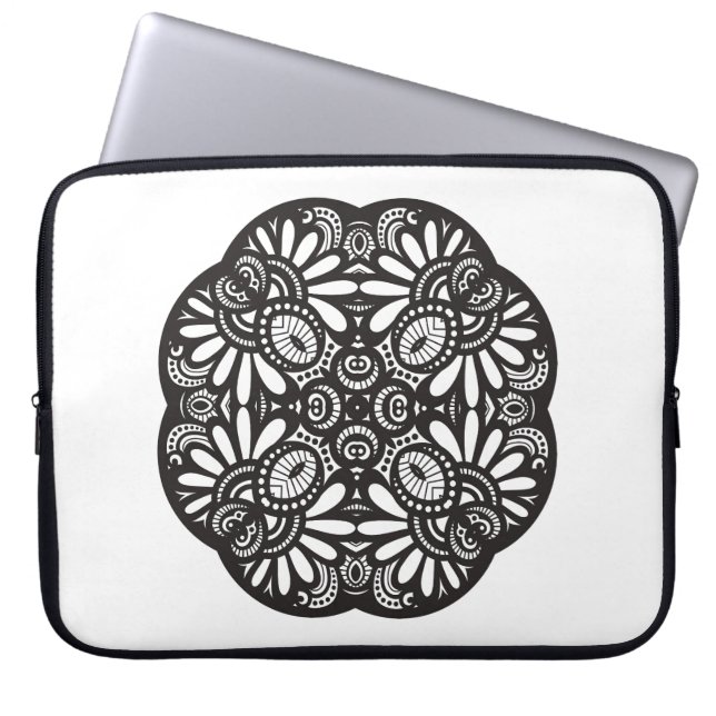 Mooie deco Black Square Doodle Laptop Sleeve (Voorkant)