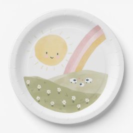 Mooie decoratie voor babyshowerfeest met lammetje papieren bordje
