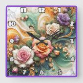 Mooie decoratieve Rozen op kleurrijke achtergrond Vierkante Klok (Voorkant)