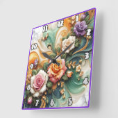 Mooie decoratieve Rozen op kleurrijke achtergrond Vierkante Klok (Hoek)