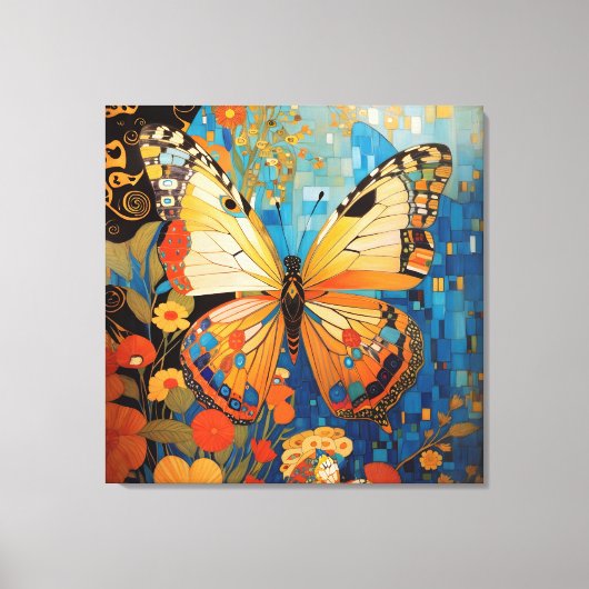 Mooie decoratieve vlinder bloemig canvas afdruk (Voorkant)