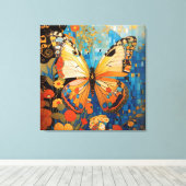 Mooie decoratieve vlinder bloemig canvas afdruk (Insitu (Houten vloer))