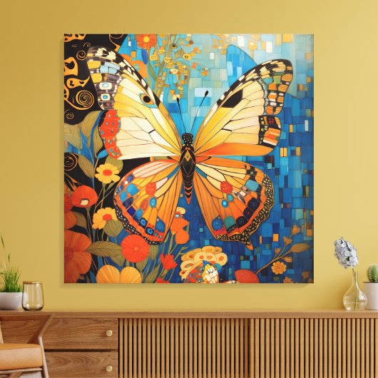 Mooie decoratieve vlinder bloemig canvas afdruk (Insitu (Woonkamer))