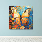 Mooie decoratieve vlinder bloemig canvas afdruk (Insitu (Houten vloer))