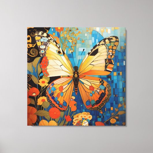 Mooie decoratieve vlinder bloemig canvas afdruk (Voorkant)