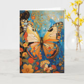 Mooie decoratieve vlinder bloemig dank u kaart (Gele Bloem)