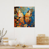 Mooie decoratieve vlinder bloemig poster (Keuken)
