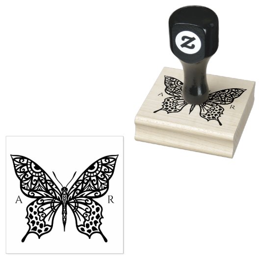Mooie  decoratieve vlinder Logo Rubberstempel (Gestempeld)
