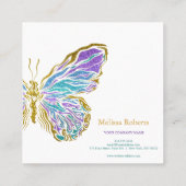 Mooie decoratieve vlinder Logo zwart Vierkante Visitekaartje (Achterkant)