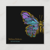 Mooie decoratieve vlinder Logo zwart Vierkante Visitekaartje (Voorkant)