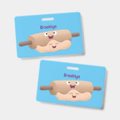 Mooie deegroller en deeggebak bakkende cartoon badge (Voor- en achterkant)