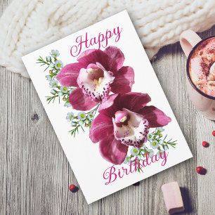 Mooie Deep Pink Winter Orchids Verjaardag Kaart