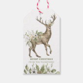 Mooie deer met bloemen | Vrolijk kerstfeest Cadeaulabel (Voorkant)
