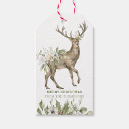 Mooie deer met bloemen | Vrolijk kerstfeest Cadeaulabel