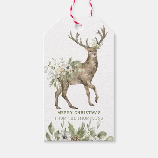 Mooie deer met bloemen | Vrolijk kerstfeest Cadeaulabel (Voorkant)