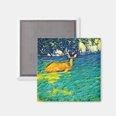 Mooie deer Napping op het gras Magneet (Voorkant / Achterkant)