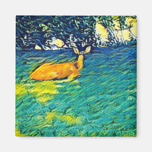 Mooie deer Napping op het gras Magneet (Voorkant)