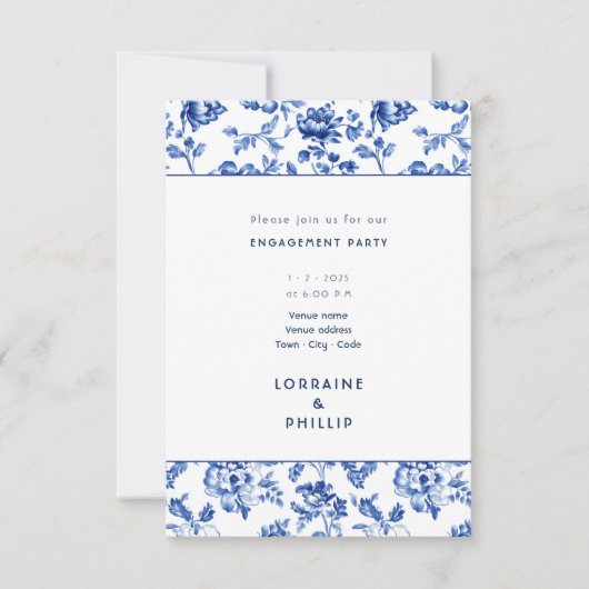 Mooie Delfts Blauw verlovingsfeest Kaart (Voorkant)