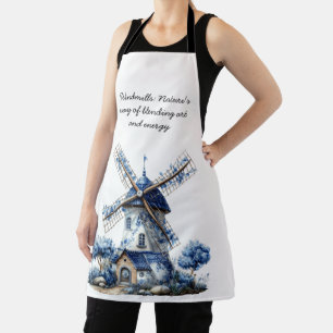 Mooie Delfts Blauwe Aquarel Windmolen Schort