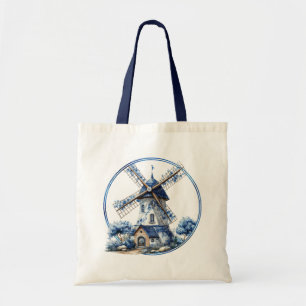 Mooie Delfts Blauwe Aquarel Windmolen Tote Bag