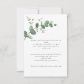 Mooie delicate details van het eucalyptushuwelijk RSVP kaartje (Achterkant)