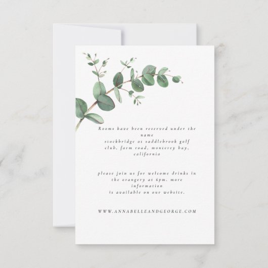 Mooie delicate details van het eucalyptushuwelijk RSVP kaartje (Achterkant)