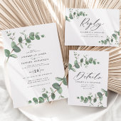 Mooie delicate details van het eucalyptushuwelijk RSVP kaartje