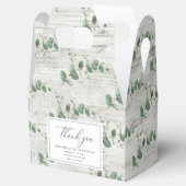 Mooie, delicate eucalyptusbruinbruiloft bedankdoosjes (Geopend)