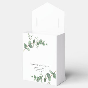 Mooie, delicate eucalyptusbruinbruiloft bedankdoosjes