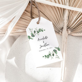 Mooie, delicate eucalyptusbruinbruiloft cadeaulabel