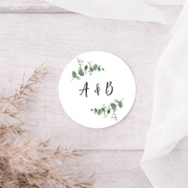 Mooie, delicate eucalyptusbruinbruiloft ronde sticker