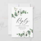 Mooie, delicate eucalyptusbruinbruiloft RSVP kaartje (Voorkant)