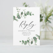 Mooie, delicate eucalyptusbruinbruiloft RSVP kaartje (Staand voorkant)