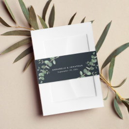 Mooie, delicate eucalyptuschic zwarte bruiloft uitnodigingen wikkel