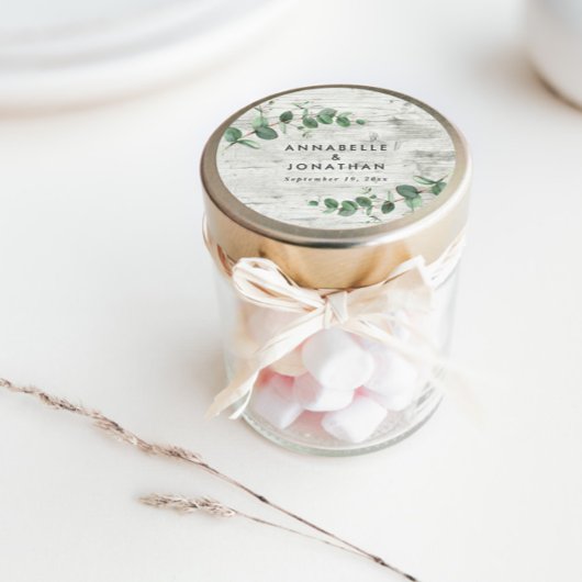 Mooie, delicate eucalyptuswitte bruiloft ronde sticker