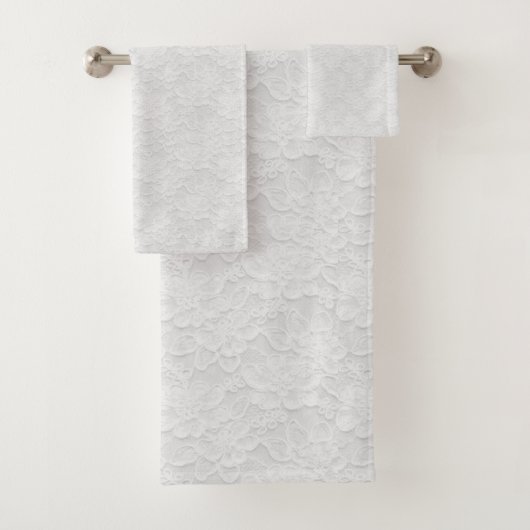 Mooie Delicate Lace Look Bloem Wit Bad Handdoek (Insitu)