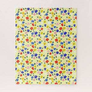 Mooie Delicate Mooie Bloemmotief op Pastelgeel Legpuzzel