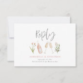 Mooie, delicate roze bloemroze bruidsmeisje bruilo RSVP kaartje (Voorkant)