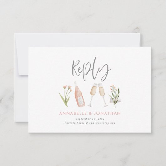 Mooie, delicate roze bloemroze bruidsmeisje bruilo RSVP kaartje (Voorkant)